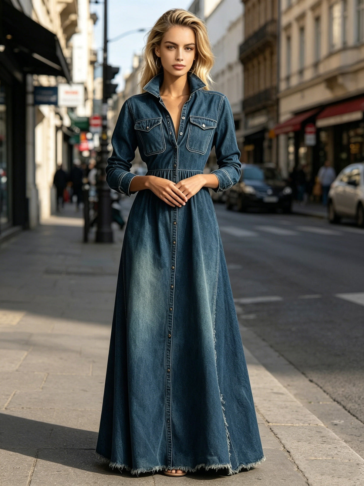 Women’s Denim Button Front Maxi Dress