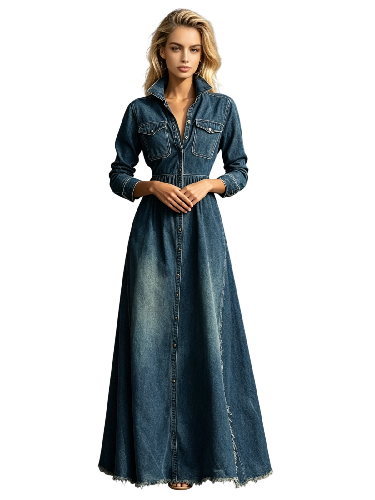 Women’s Denim Button Front Maxi Dress