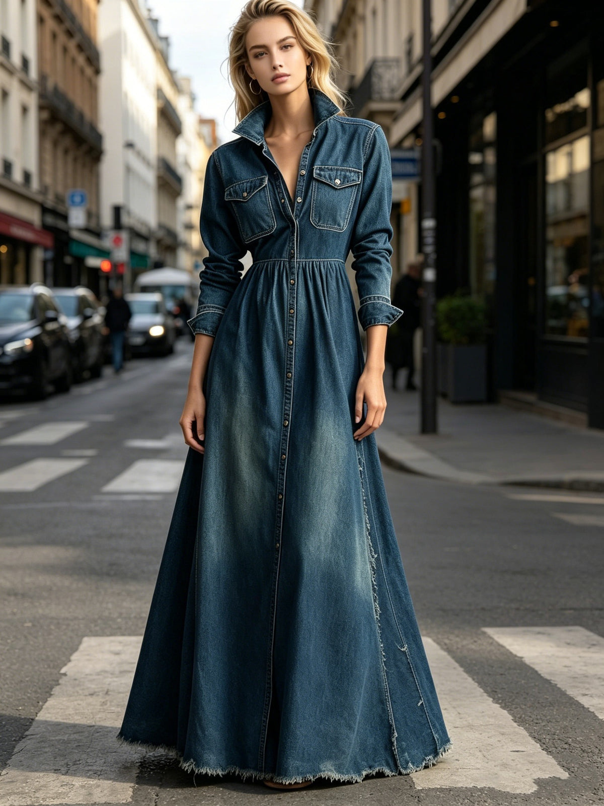 Women’s Denim Button Front Maxi Dress