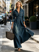 Women’s Denim Button Front Maxi Dress