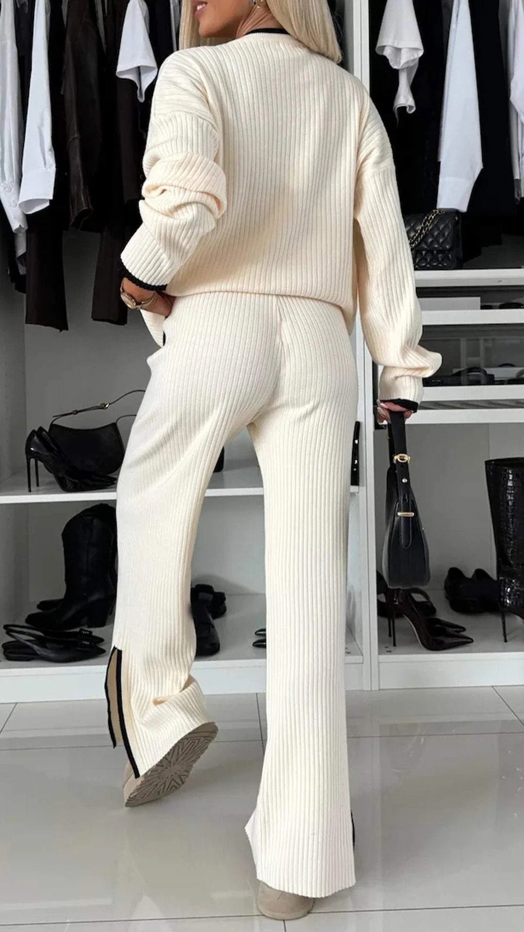 Women’s Ribbed Long Sleeve Top and Pants Set