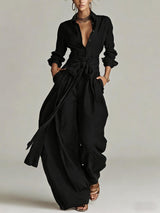 Women’s Button Front Shirt and Wide Leg Pants Set