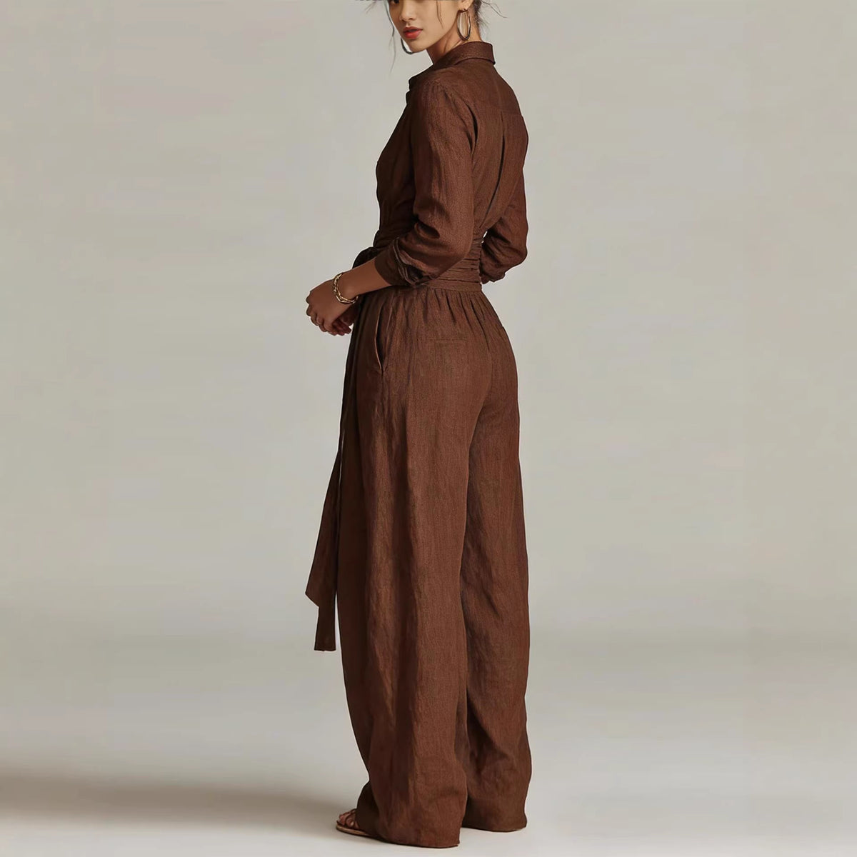 Women’s Button Front Shirt and Wide Leg Pants Set