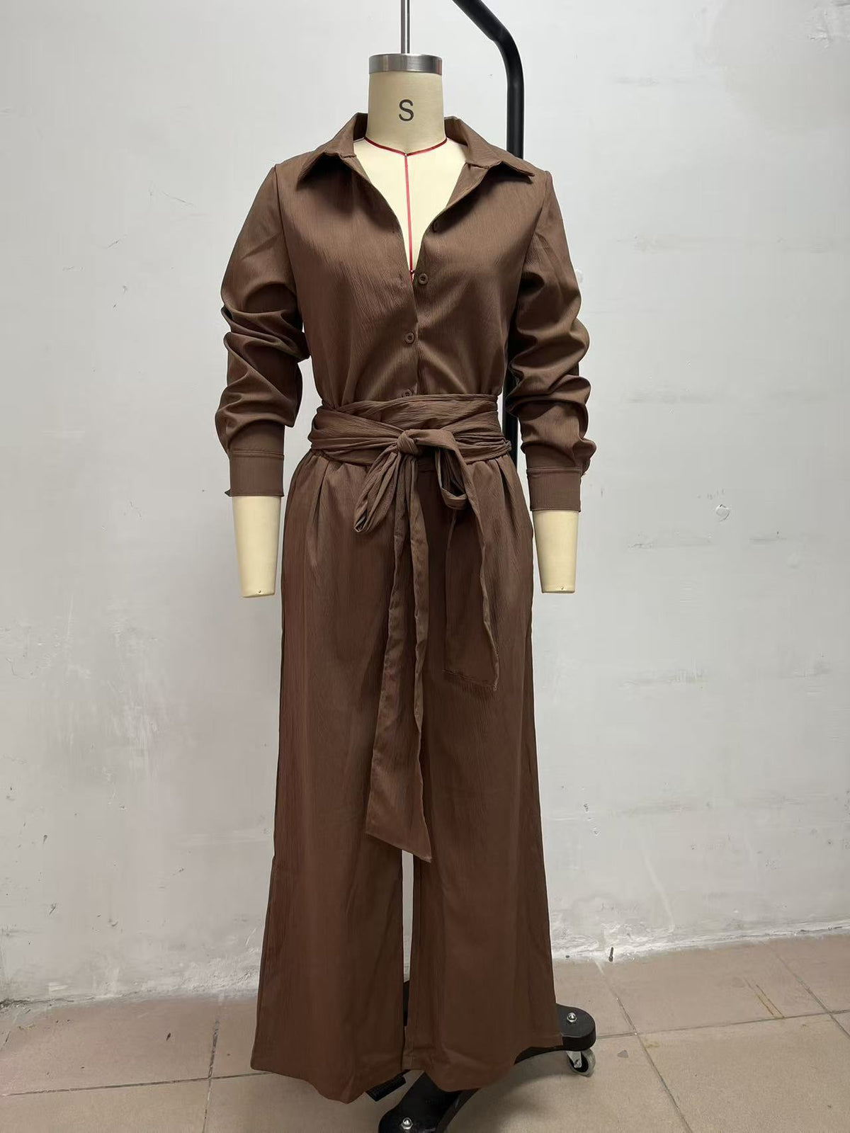 Women’s Button Front Shirt and Wide Leg Pants Set