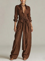 Women’s Button Front Shirt and Wide Leg Pants Set