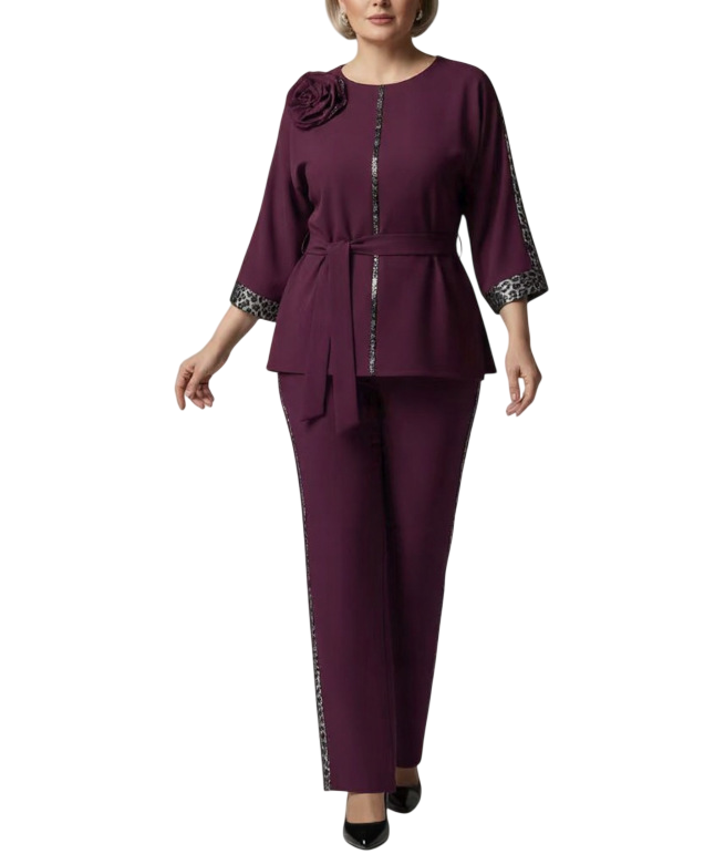 Women’s 3/4 Sleeve Belted Top and Pants Set