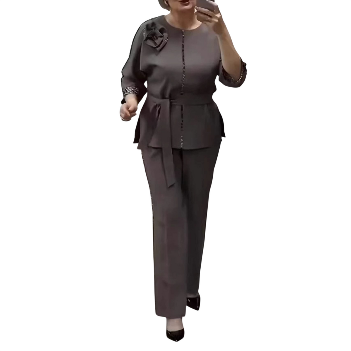 Women’s 3/4 Sleeve Belted Top and Pants Set