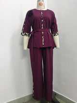 Women’s 3/4 Sleeve Belted Top and Pants Set