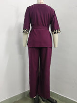 Women’s 3/4 Sleeve Belted Top and Pants Set