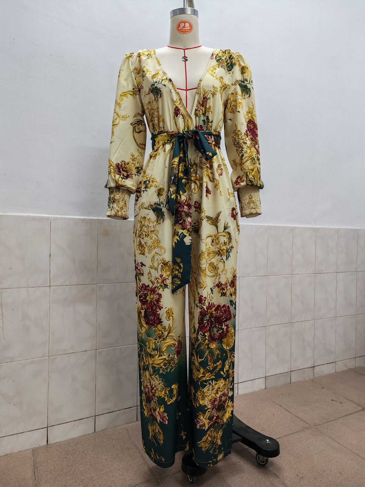 Women’s Floral V-Neck Wide Leg Jumpsuit