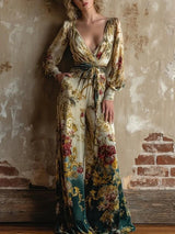 Women’s Floral V-Neck Wide Leg Jumpsuit
