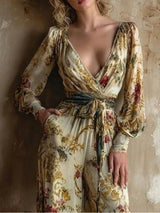 Women’s Floral V-Neck Wide Leg Jumpsuit