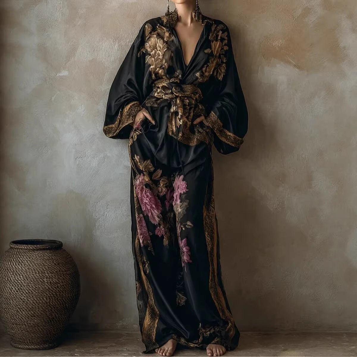 Women’s Floral Kimono Top & Pants Set