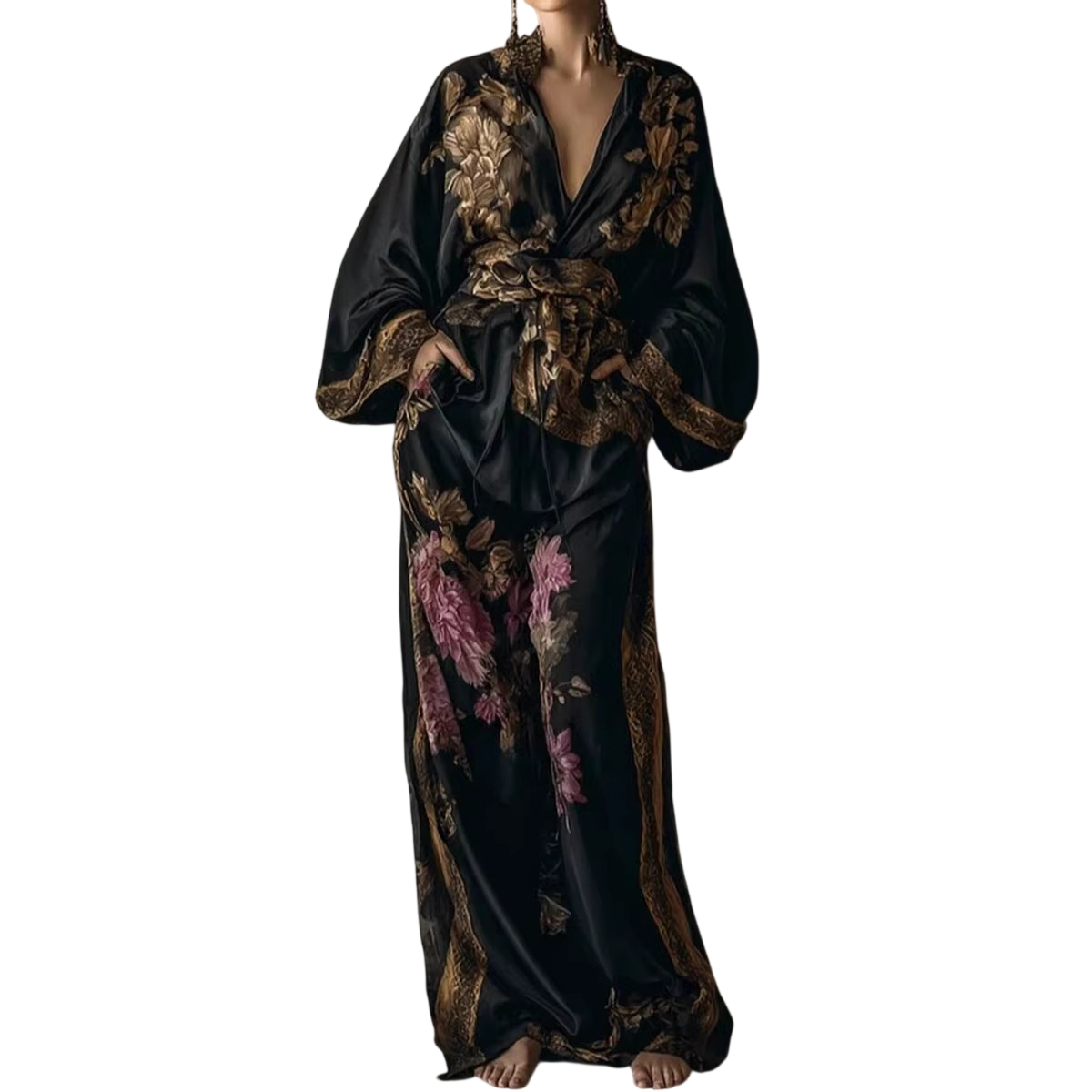 Women’s Floral Kimono Top & Pants Set