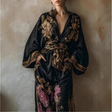 Women’s Floral Kimono Top & Pants Set