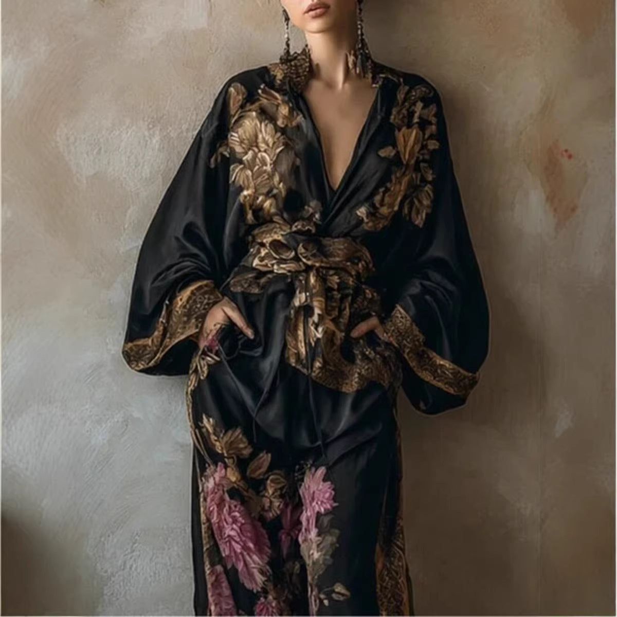 Women’s Floral Kimono Top & Pants Set