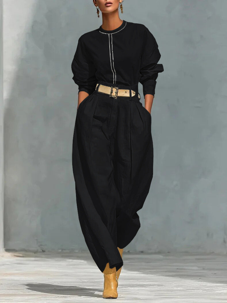Women’s Contrast Top & Pleated Pants Set