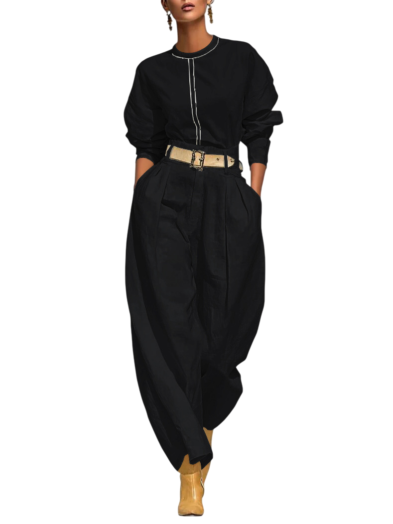 Women’s Contrast Top & Pleated Pants Set