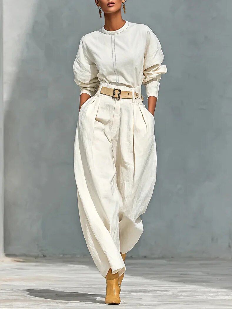 Women’s Contrast Top & Pleated Pants Set