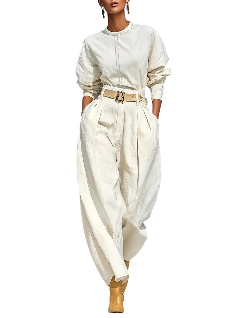 Women’s Contrast Top & Pleated Pants Set