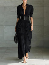 Women’s Button Front Pleated Maxi Dress