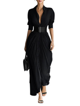 Women’s Button Front Pleated Maxi Dress