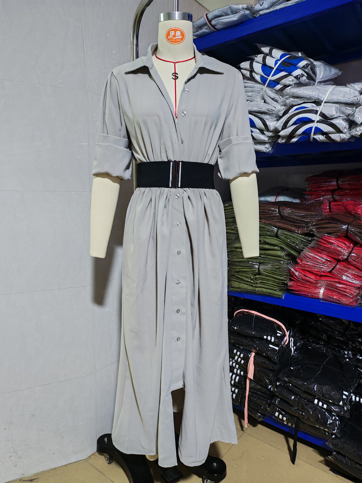 Women’s Button Front Pleated Maxi Dress