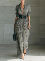 Women’s Button Front Pleated Maxi Dress