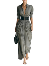 Women’s Button Front Pleated Maxi Dress