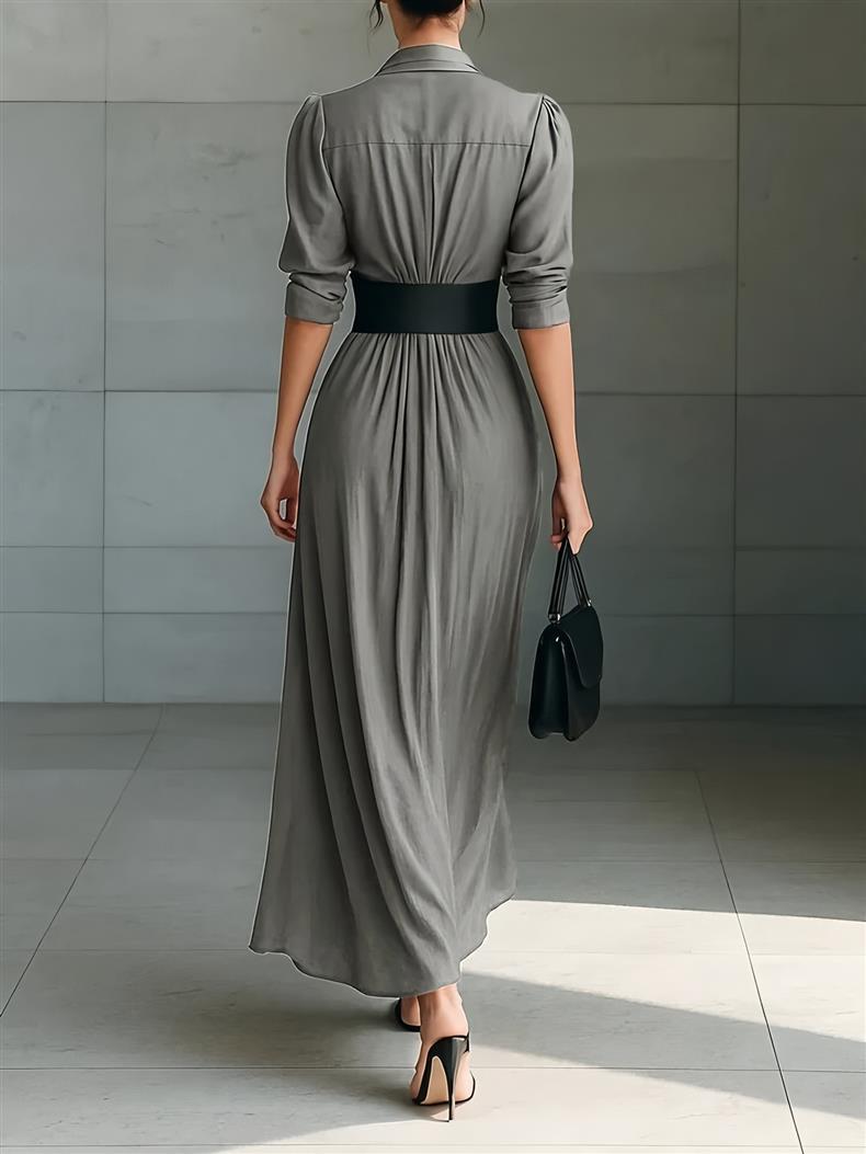 Women’s Button Front Pleated Maxi Dress