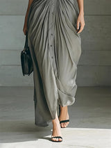 Women’s Button Front Pleated Maxi Dress