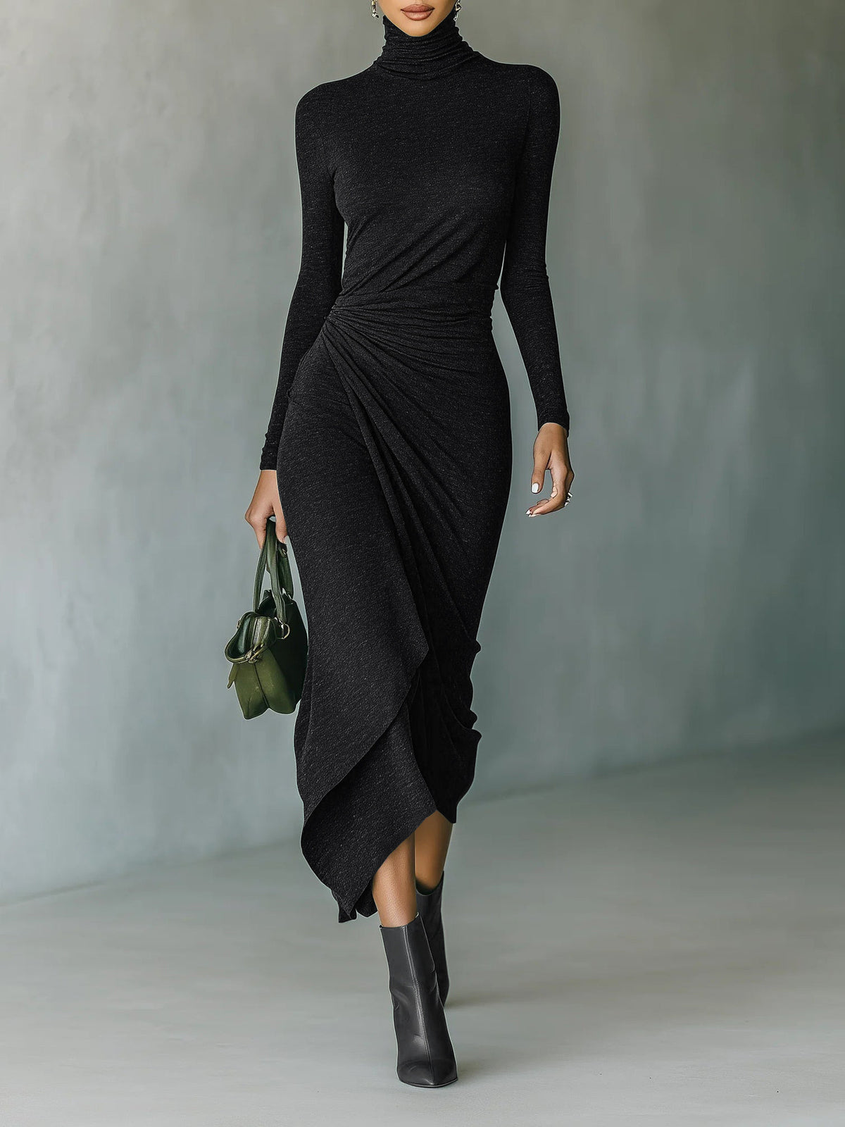 Women’s Ruched Turtleneck Midi Dress