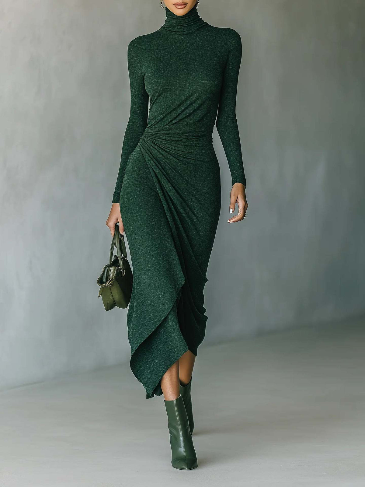 Women’s Ruched Turtleneck Midi Dress