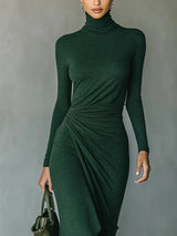 Women’s Ruched Turtleneck Midi Dress