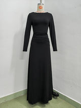 Women’s Ruched Boat Neck Maxi Dress