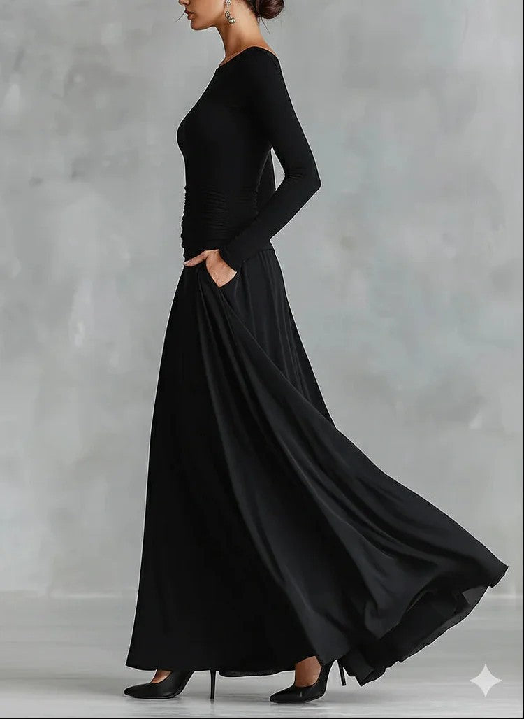 Women’s Ruched Boat Neck Maxi Dress