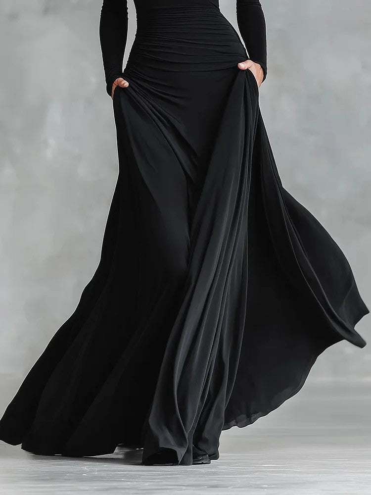 Women’s Ruched Boat Neck Maxi Dress