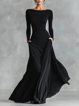 Women’s Ruched Boat Neck Maxi Dress