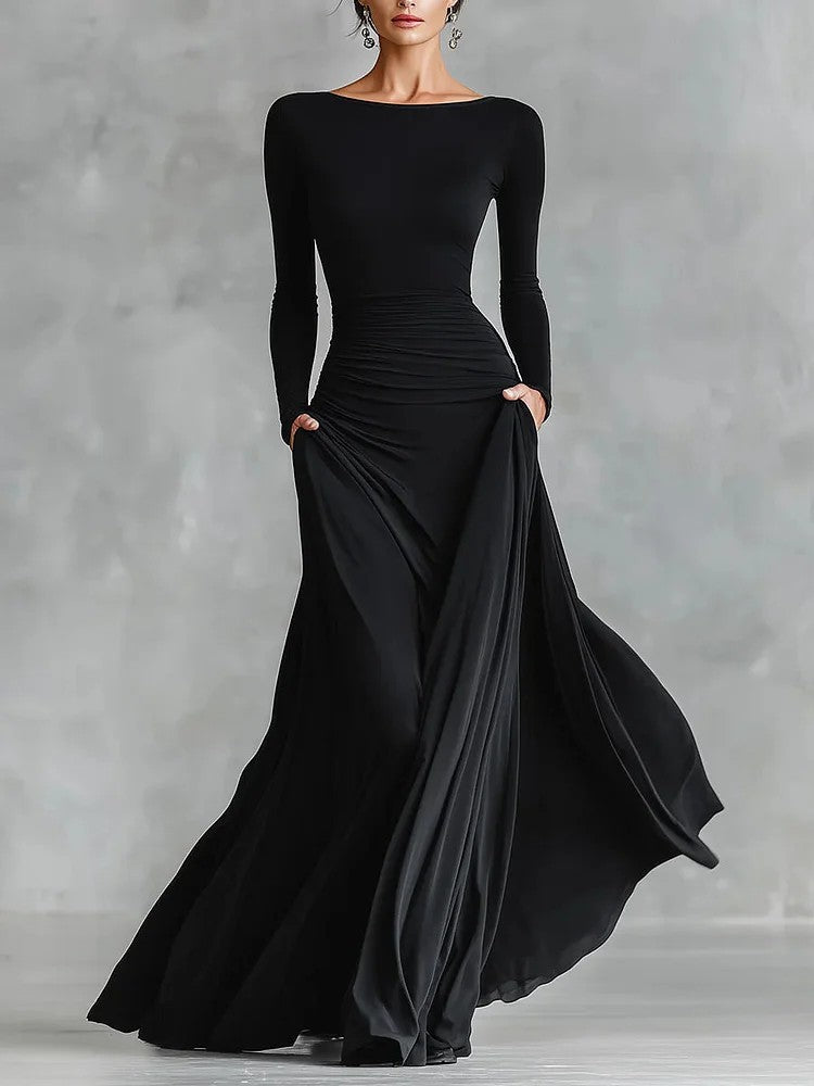 Women’s Ruched Boat Neck Maxi Dress