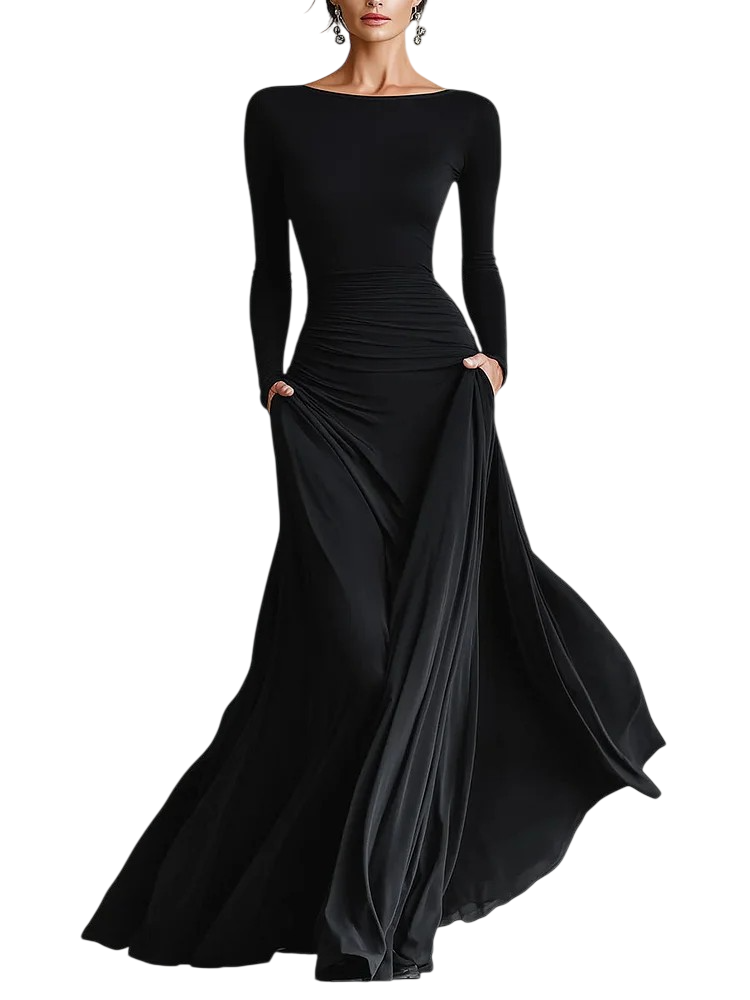 Women’s Ruched Boat Neck Maxi Dress