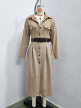 Women’s Collared Button Front Belted Midi Dress