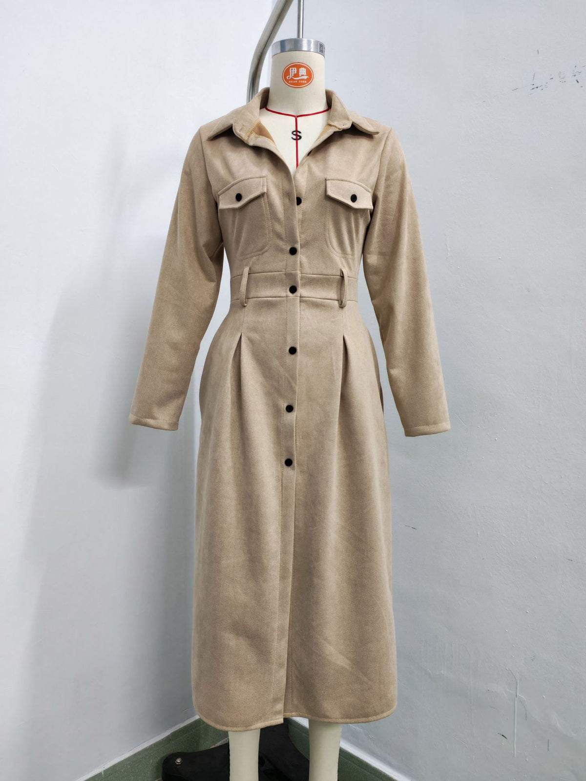 Women’s Collared Button Front Belted Midi Dress