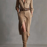 Women’s Collared Button Front Belted Midi Dress