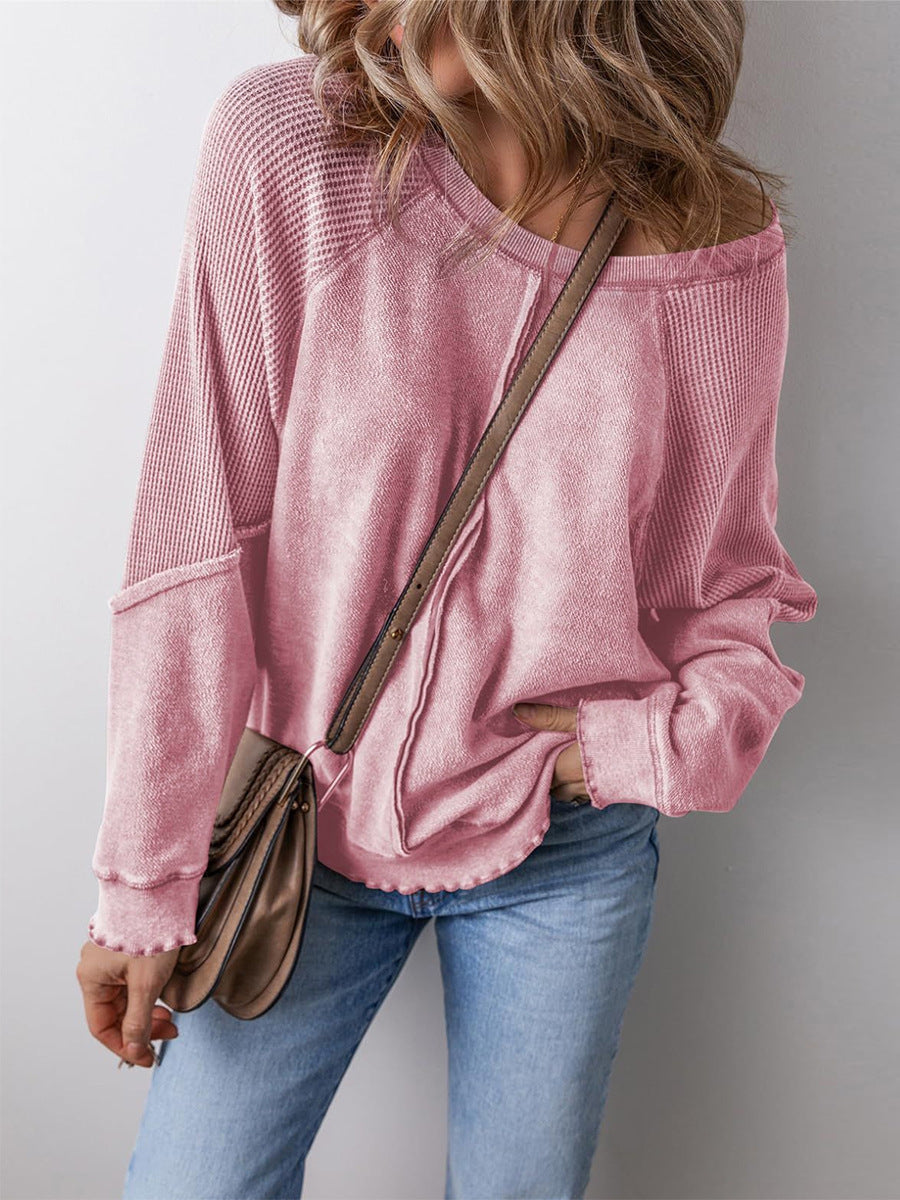 Women’s Off Shoulder Waffle Knit Pullover Top