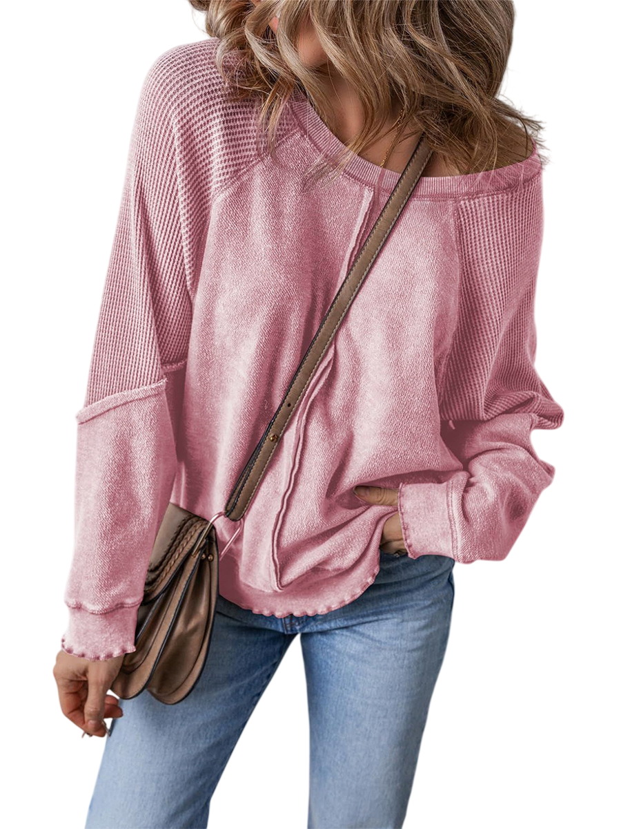 Women’s Off Shoulder Waffle Knit Pullover Top
