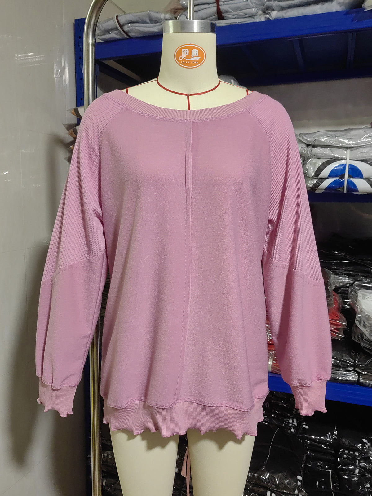 Women’s Off Shoulder Waffle Knit Pullover Top