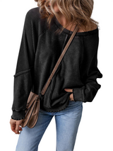 Women’s Off Shoulder Waffle Knit Pullover Top