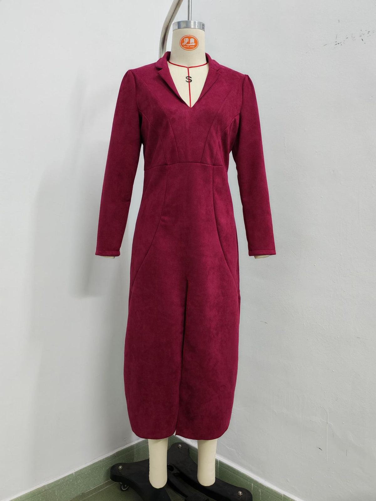 Women’s Satin Lapel Collar Belted Midi Dress