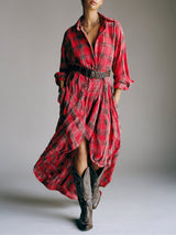 Women’s Plaid Belted Asymmetrical Shirt Dress