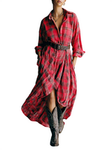 Women’s Plaid Belted Asymmetrical Shirt Dress
